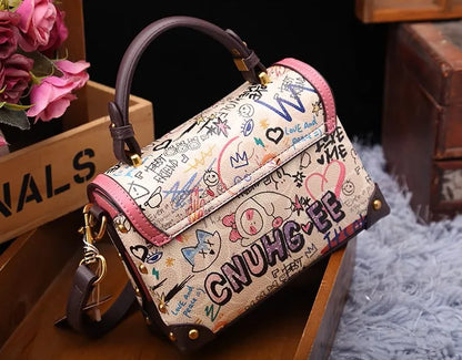 Vintage Graffiti Bear Top Handle Satchel Bag