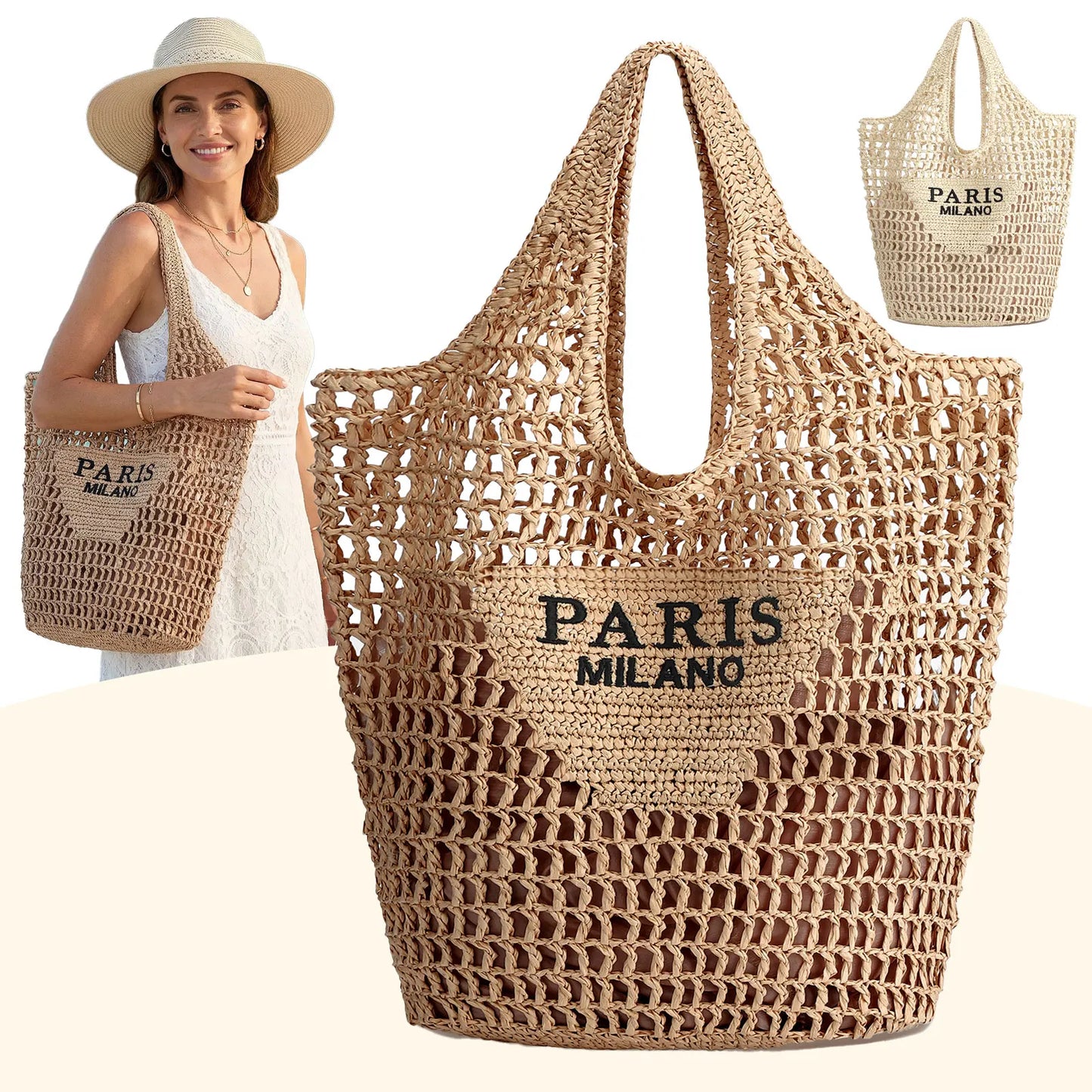 Straw Beach Tote Bag – Handmade Woven Summer Shoulder Bag
