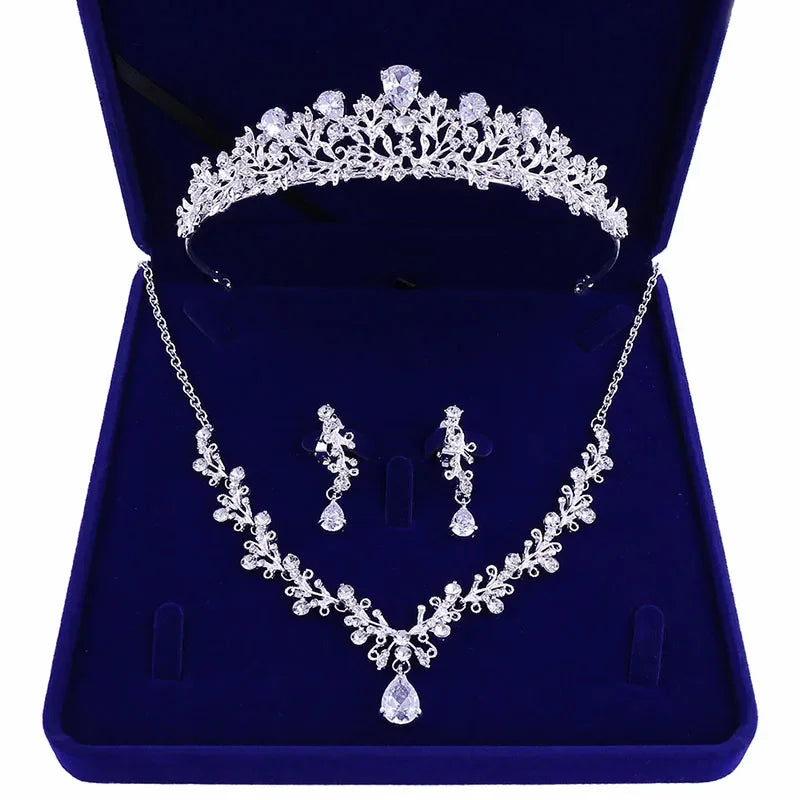 Bridal Crown Necklace Earrings Jewelry Set