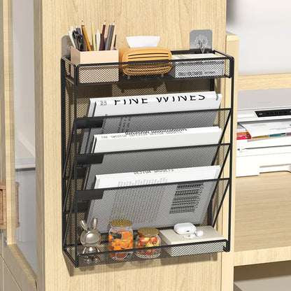 Mesh Desk File Organizer, 5-Tier Vertical Document Tray with Wall Mount Option