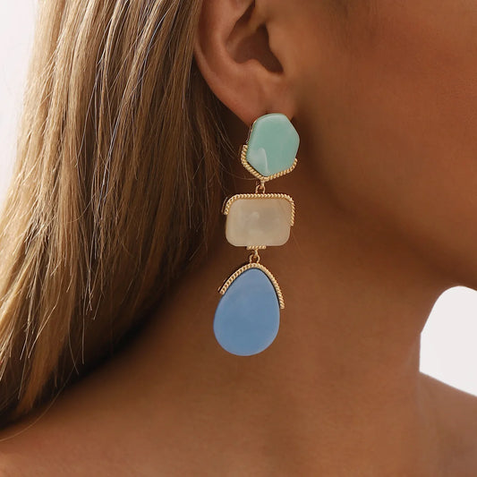 Long Geometric Style Drop Earrings