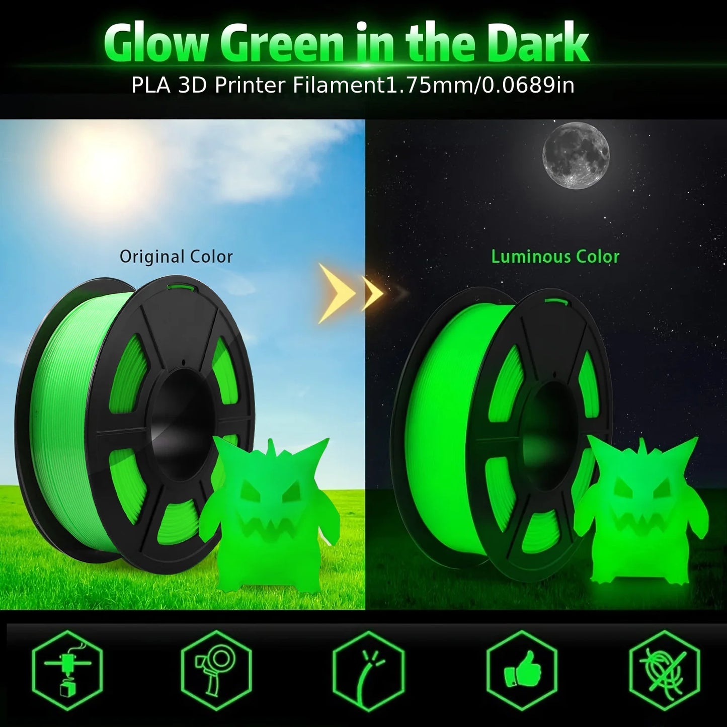Glow-in-the-Dark PLA 3D Printer Filament Bundle