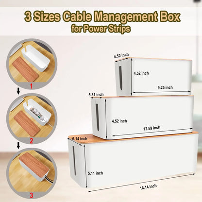 Cable Management Box with Bamboo-Style Lid