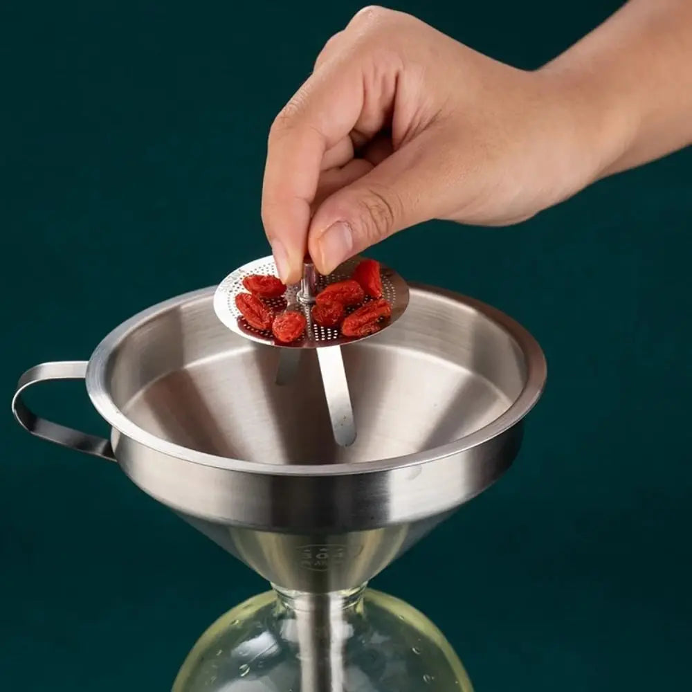 Wide Mouth Kitchen Funnel & Fine Mesh Strainer for Liquids and Powders