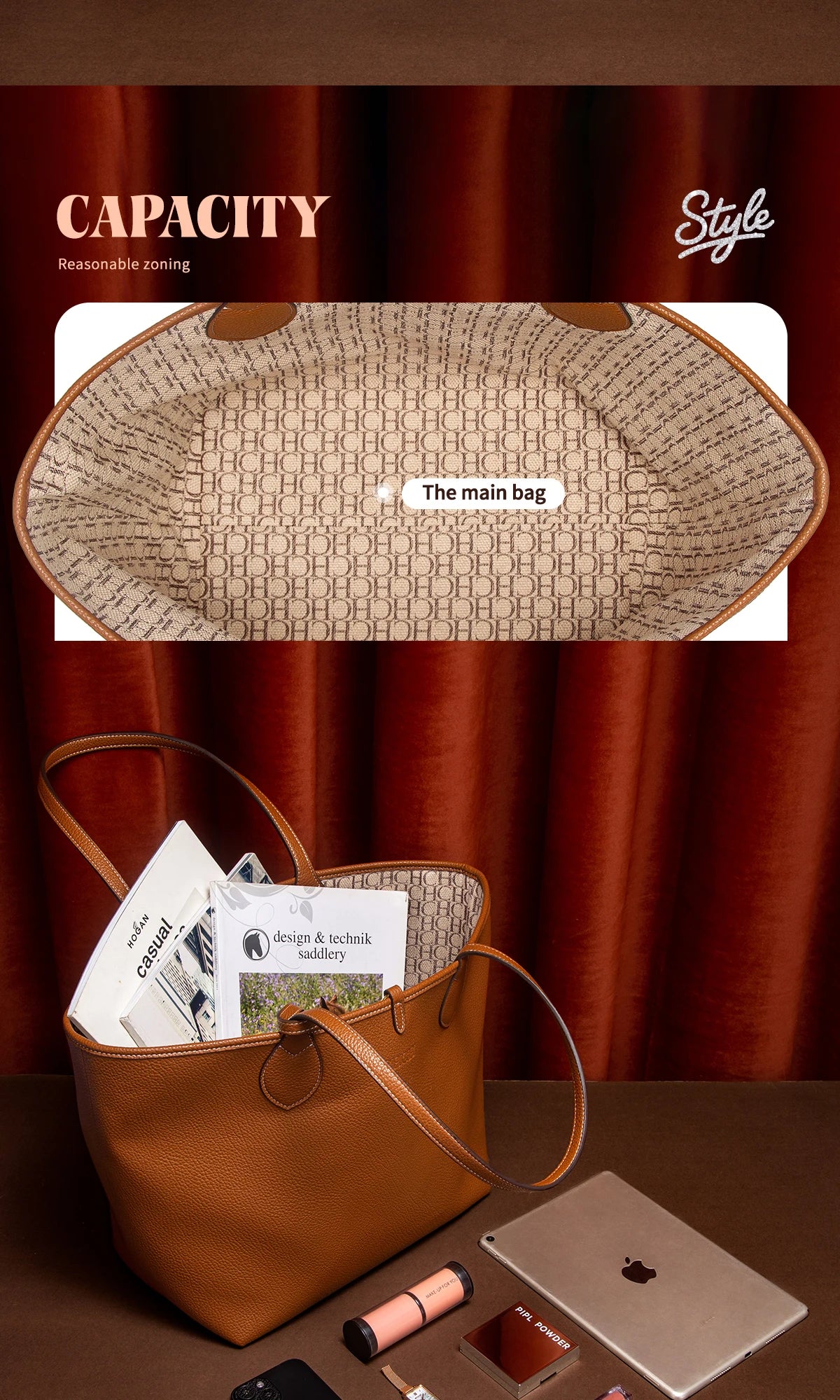 Women’s PU Leather Tote Bag with Matching Pouch