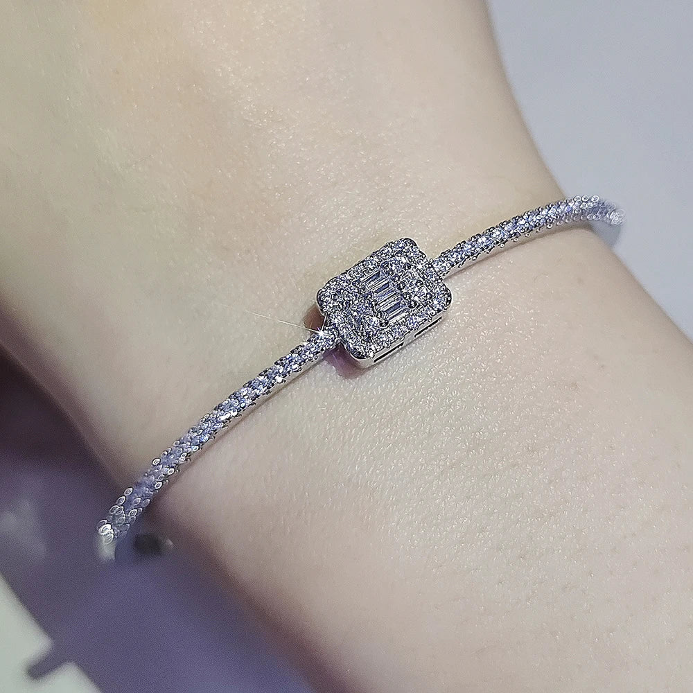 Rectangular Cubic Zirconia Bangle Bracelet