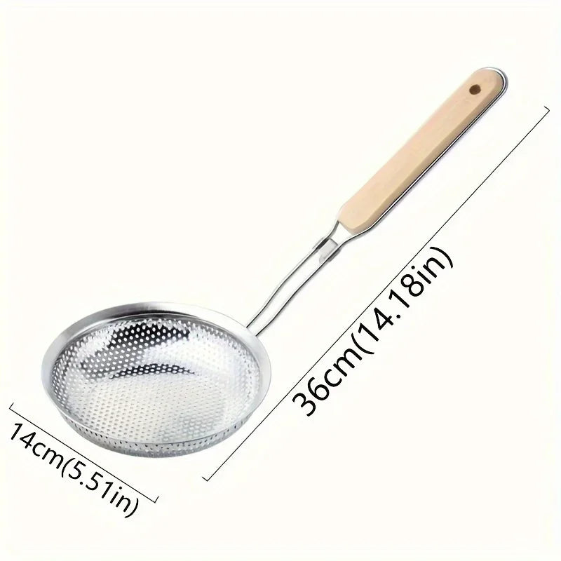Stainless Steel Fine Mesh Skimmer Spoon with Wooden Handle