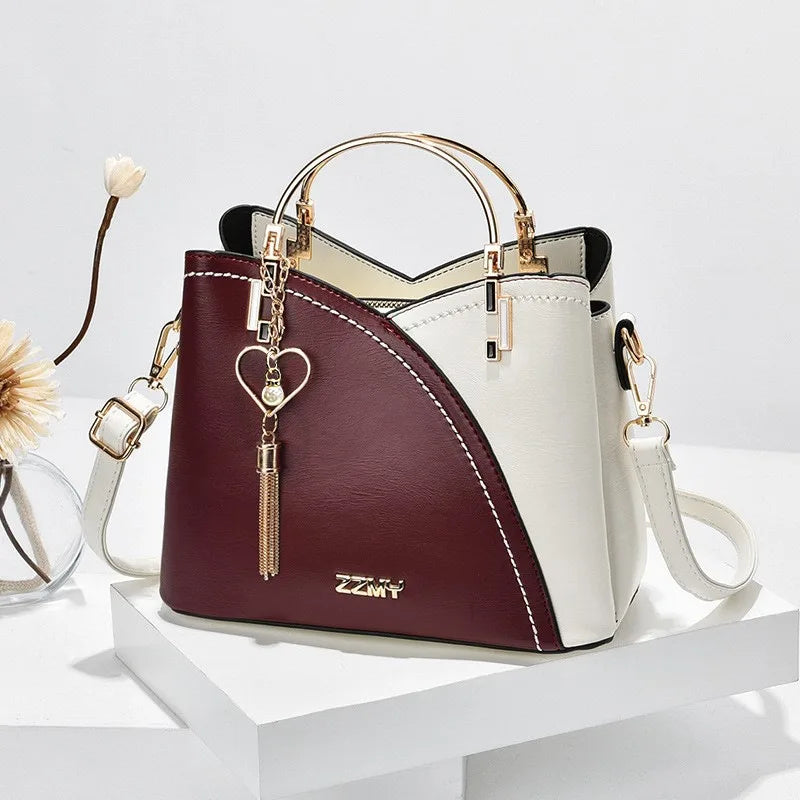 Women's Color Block PU Large Tote Shoulder Bag