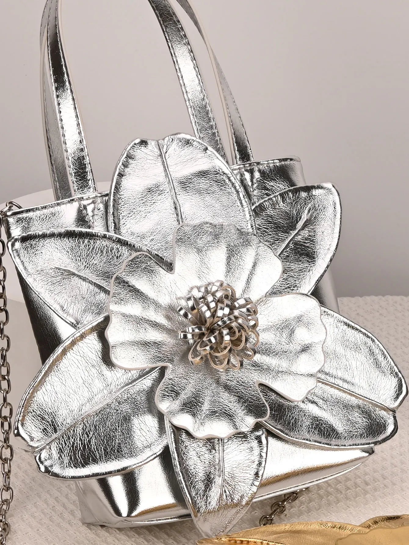 3D Floral PU Leather Bucket Handbag