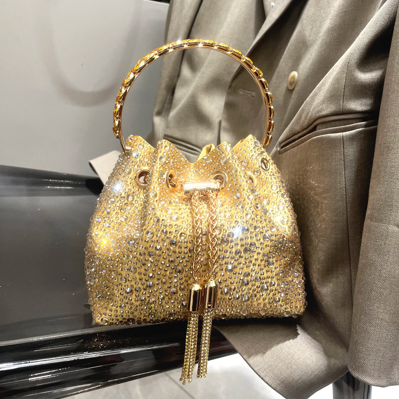 Luxury Rhinestone Bucket Evening Bag