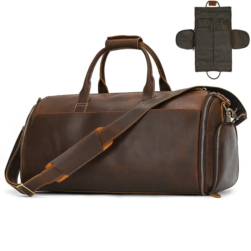 Crazy Horse Leather Travel Bag for Suits