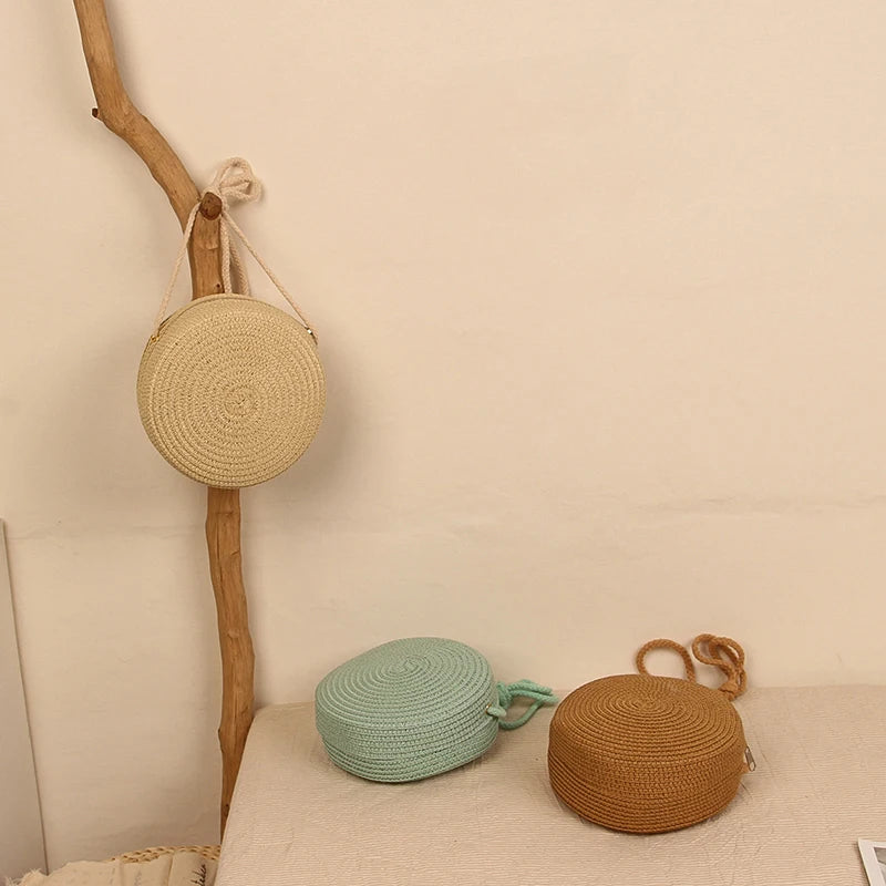 Handwoven Round Straw Crossbody Bag