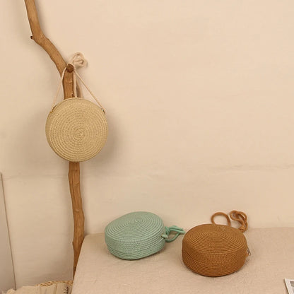 Handwoven Round Straw Crossbody Bag