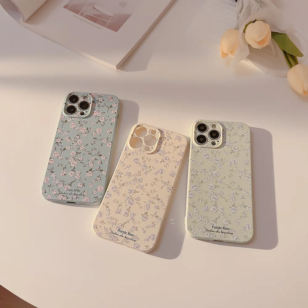 Retro Floral Pattern Cover Case for iPhone 16 15 14 13 12 11 Pro Max Plus