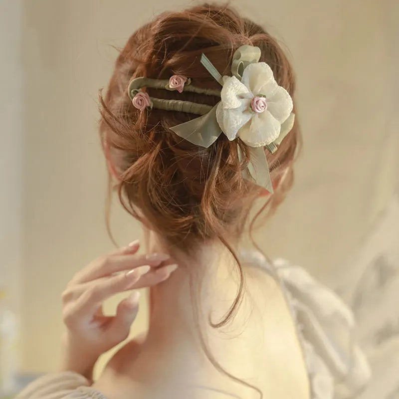 Floral Chiffon Ribbon Hair Barrette