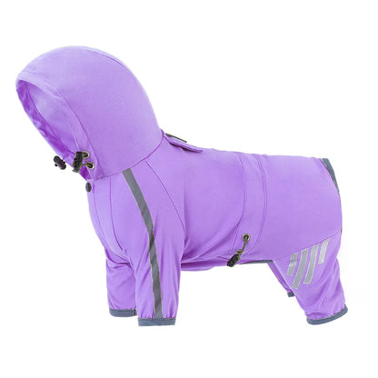 Full-Body Waterproof Dog Overalls with Reflective Strips & Hood