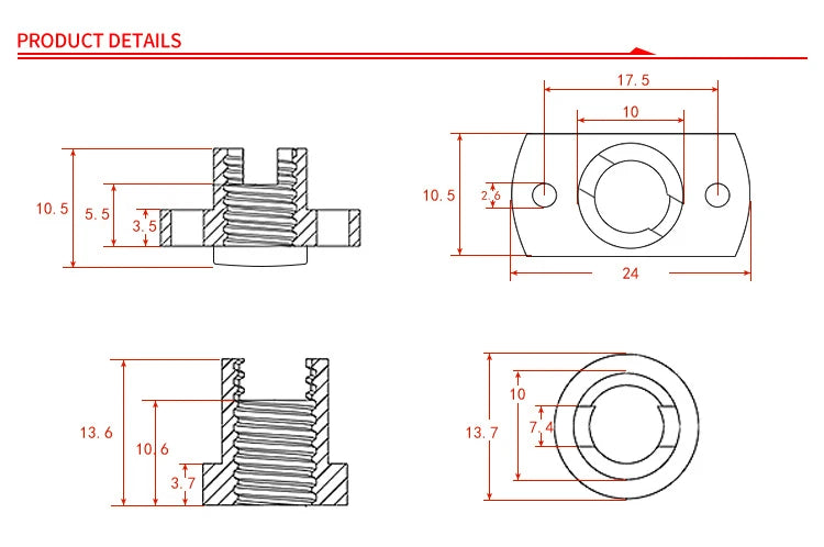 T8 Anti-Backlash Brass Lead Screw Nut for 3D Printers