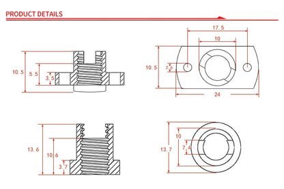 T8 Anti-Backlash Brass Lead Screw Nut for 3D Printers