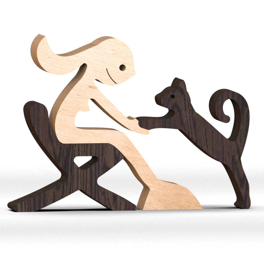 Family Puppy Wood Dog Craft  Table Ornament