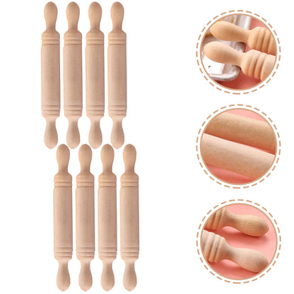 Miniature Wooden Rolling Pins for Dollhouse, Crafts & Pretend Play
