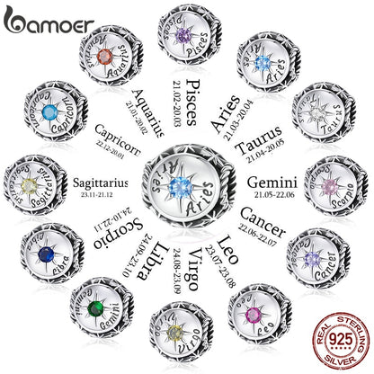 Zodiac Star Sign 925 Sterling Silver Charm Beads Fit for Charm Bracelets