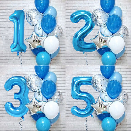 12Pcs/set Blue Number Foil Latex Balloons