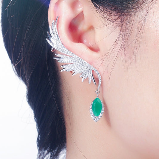 CWWZircons Luxury Zirconia Feather Wing Ear Cuff Earrings