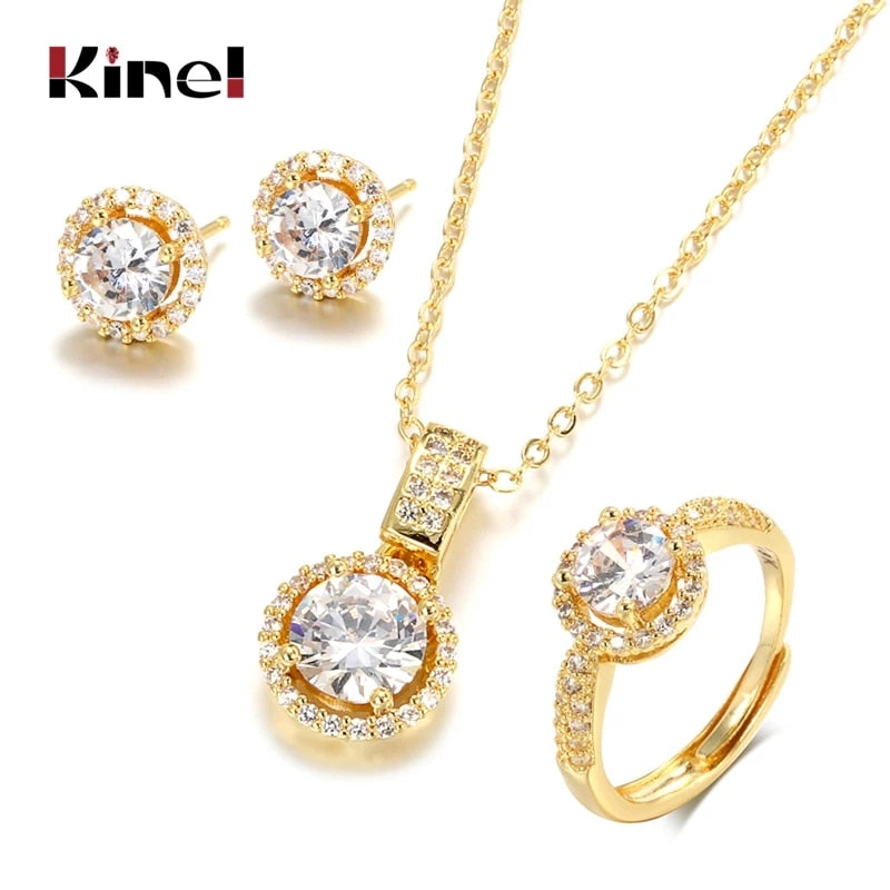 Kinel 18K Gold Zircon Jewelry Set