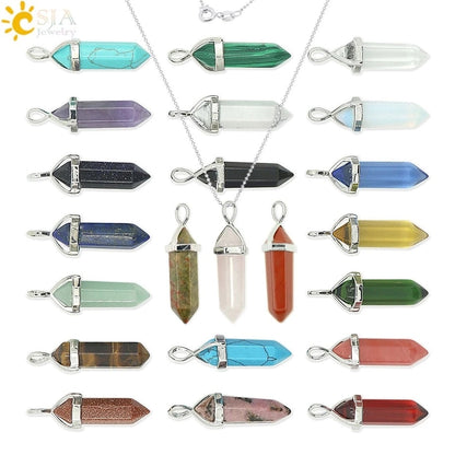 CSJA Real Raw Gem Crystals Necklace Hexagonal