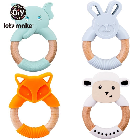 1Pc Silicone And Wooden Baby Teether