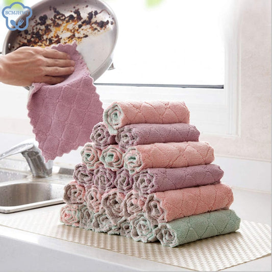 5/10pcs Super Absorbent Microfiber Kitchen Dish Cloth