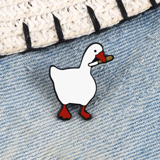 Funny White Goose Brooches Shirt Lapel Pin