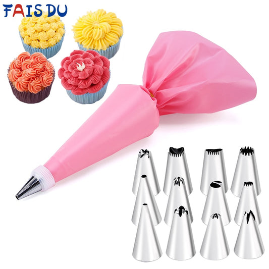 6-24 Pcs Set Pastry Bag and Stainless Steel Cake Nozzle