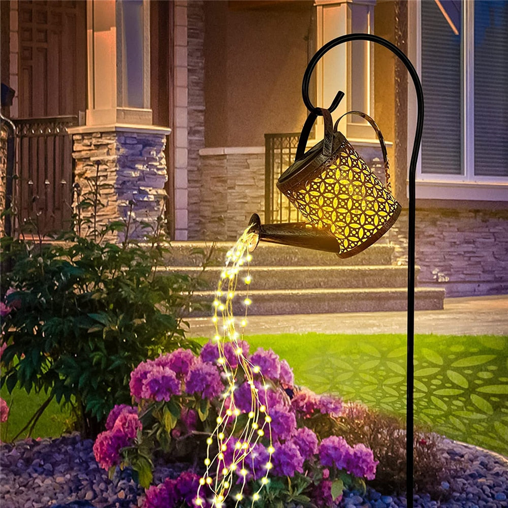 Solar watering can hanging waterfall lamp