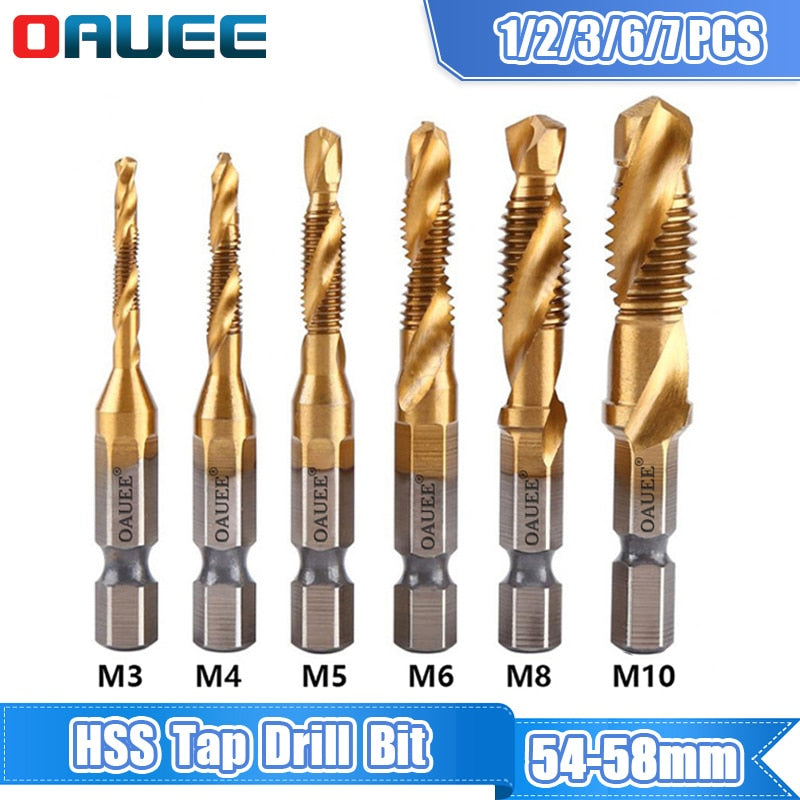 1/2/3/6Pcs Tap Drill Bit Hex Shank Titanium Plated HSS Screw Thread